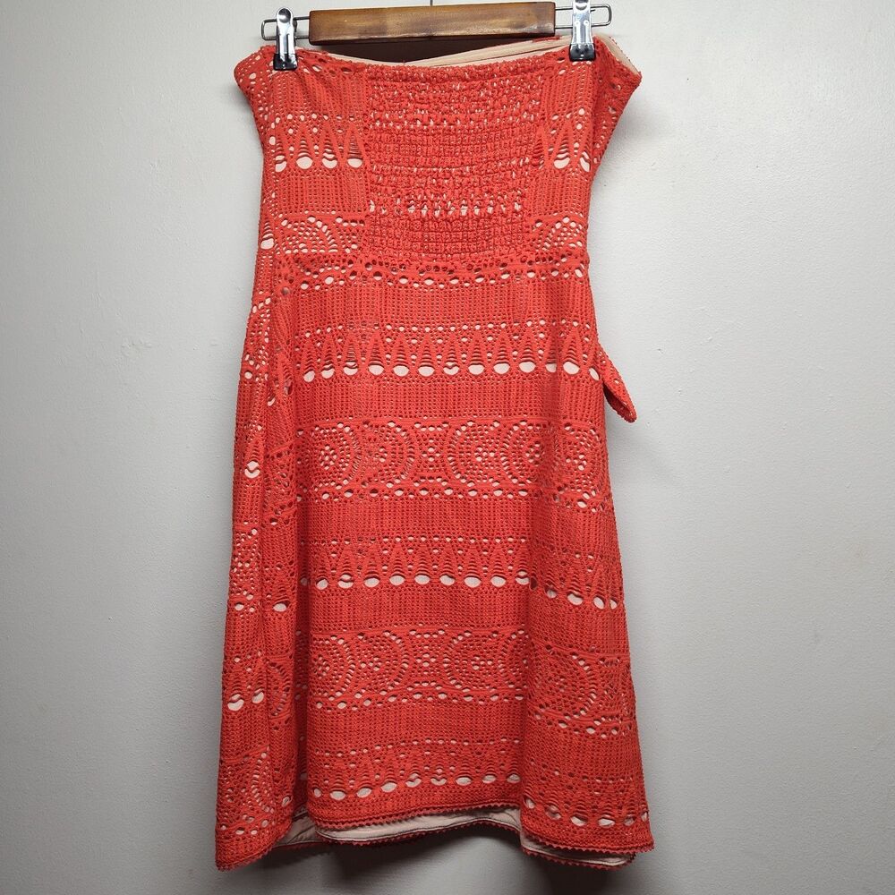 Free People Oceanside Crochet Strapless Mini Dress Women M Orange Beachy Boho - Picture 5 of 8